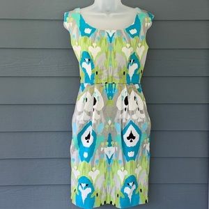 Maggy London Ikat Sheath Dress Fitted Pockets 4